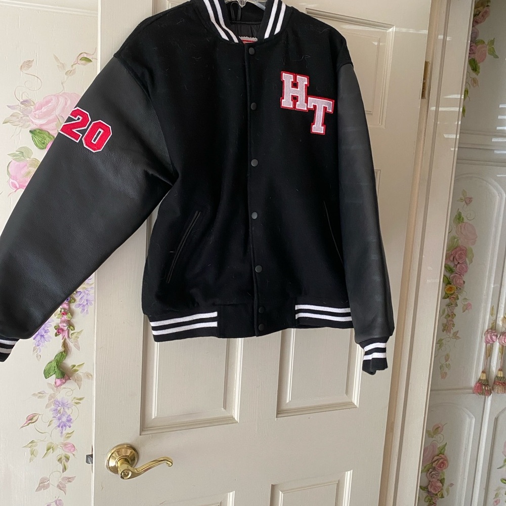 HIGHTIMES Black Varsity Jacket with Red HT Patch and 420 on sleeve